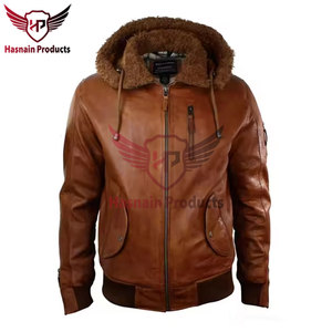 Veste en cuir à capuche Bomber en cuir d'agneau véritable pour hommes de qualité supérieure Manteau en cuir de motard du Pakistan avec capuche détachable Élégant - Product Image 6