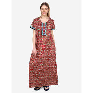 Robe de nuit décontractée en coton pour femme Evolve, longue chemise de nuit avec taille élastique en tissu doux pour les familles - Product Image 4