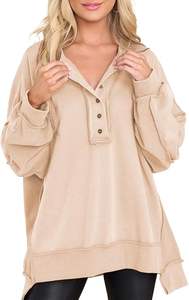 เสื้อสเวตเชิ้ตโอเวอร์ไซส์แบบลำลองสำหรับผู้หญิงเสื้อทูนิคอแบบสวมหัวมีกระดุมแขนยาว - Product Image 5