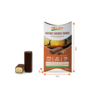 Nature Energy Choco Bisabor Barre énergétique aux amandes Fruité Saveur Snack sain pour les athlètes 4x25g Pack Box Packaging 100g Pack - Product Image 4