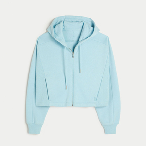 Sudadera con capucha de manga recortada con logotipo frontal de invierno personalizado para mujer con mangas completas Ropa de gimnasio de poliéster/algodón ecológica - Product Image 2