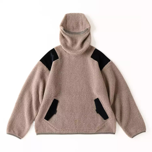 OEM logotipo personalizado mullido polar color bloque bolsillo pesado invierno patchwork hombres con ojos agujeros cálido sólido Sherpa Sudadera con capucha - Product Image 3