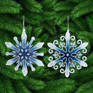 Décoration de Noël et du Nouvel An Winter Wonderland, film de peinture bleu clair mat, paillettes blanches irisées, ornement flocon de neige 2D en acrylique - Product Image 6