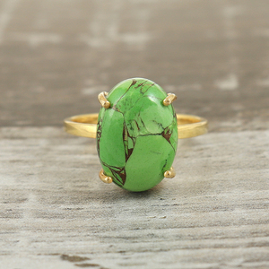 Anillo de piedras preciosas turquesa chapado en oro Vintage para mujer joyería de forma ovalada de moda para aniversario de boda o fiesta recién llegado - Product Image 4