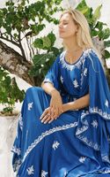 Robe Kaftan Classique Rétro Vintage d'Été pour Femme en Coton Brodé de Motifs Floraux Suzani, Rayures et Imprimé Léopard, Teinte Unie
