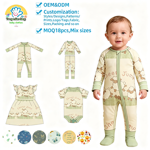 Pyjama de nuit pour bébé à manches longues en bambou doux, avec fermeture éclair bidirectionnelle et motif <span class=keywords><strong>mouton</strong></span> personnalisé, OEM ODM - Product Image 1