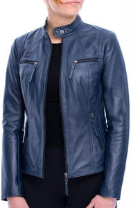 Veste en cuir véritable pour femme de qualité supérieure, design moto classique avec col montant et coupe ajustée élégante, veste pour femme chez Nurak - Product Image 6