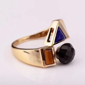 <b>Adjustable</b> 14K 18K Gold-Plated <b>Silver</b> 925 <b>Ring</b> with Natural Lapis Tiger Eye Onyx Inlay Fashion Jewelry for Parties - Product Image 5