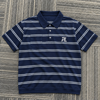 T-shirts rayés bleu marine personnalisables, chemise polo pour homme, manches courtes, coupe ample, poche poitrine, trois boutons, style preppy décontracté, vente en gros