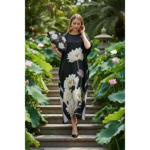 Vestido Kaftan Largo hasta el Suelo, Estampado Floral, Color Personalizado, Ecológico, Lavable, Elegante, Corte Regular, Ropa de Resort para Mujer - Product Image 2