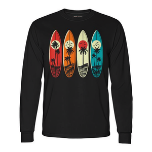 T-Shirt Promozionale a Maniche Lunghe con Design Retrò di Tavola da Surf, Palme Tropicali e Spiaggia Hawaiana - Product Image 2