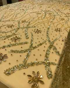 Tissu de broderie fait main de luxe personnalisé avec perles paillettes strass et maille pour robe de mariée Textile de mode de couture - Product Image 3