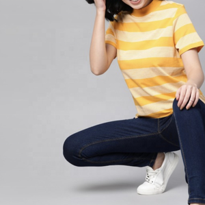 T-shirt surdimensionné en coton de haute qualité pour femmes coupe ample à rayures imprimées personnalisées avec manches longues Style d'été - Product Image 5