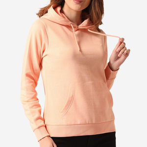 Venta al por mayor de las mujeres 100% algodón pulóver sudaderas con capucha personalizado impreso frente colores sólidos sudadera de manga larga OEM disponible invierno - Product Image 2