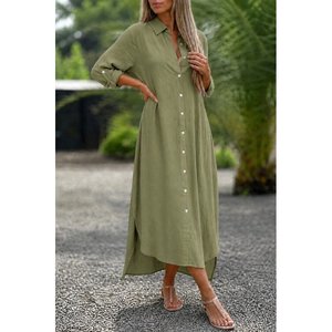 Vestido Largo Holgado con Cuello y Botones Delanteros para Mujer, 34352 - Verde - Product Image 1