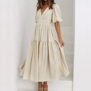 Nuova moda da donna Casual collo corto solido impero Full-Length per la primavera estate autunno stile europeo americano servizio OEM - Product Image 5