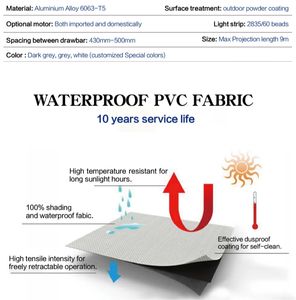 Toits de pergola rétractables automatiques en PVC imperméables sur mesure, patio <span class=keywords><strong>extérieur</strong></span>, auvent motorisé pliable, auvent commercial pour balcon - Product Image 5