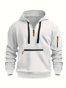 Fabricants OEM Sweat à capuche en coton polaire pour hommes Hip Hop Streetwear brodé Poids lourd Oversize Respirant Quarter Zip Automne US - Product Image 2