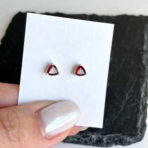 Trillion Cut Deep <b>Red</b> Garnet Triangle Post Stud <b>Earrings</b> 925 Sterling Silver January Birthstone Special Keepsake Jewelry Gift - Product Image 3