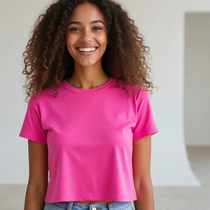 <b>Women's</b> Summer Crop <b>Top</b> <b>Loose</b> Fit Short Sleeve O-Neck Cropped T-Shirts Custom Digital Printing with Stylish Design - Product Image 4