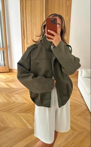 Automne femmes Double boutonnage en peau de mouton Blazer vert daim uni teint solide motif coupe-vent bouton printemps hiver Polyester - Product Image 5