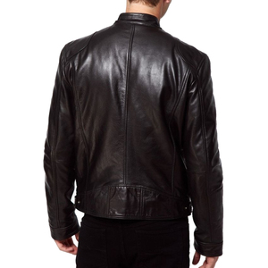 Chaqueta de cuero de piel de oveja negra para hombre, corte ajustado, estilo casual para el día a día. - Product Image 6