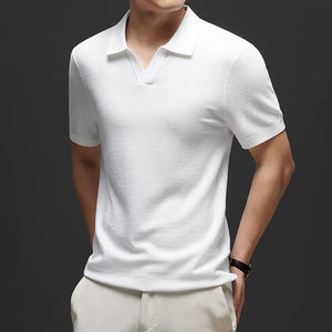 Clásico Simple estampado manga corta hombres para camisas de punto 100% algodón antiarrugas bolsillo primavera otoño negocios Casual - Product Image 2