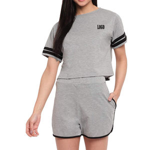 Nueva tendencia, superventas, camiseta de gimnasio para mujer y ropa de calle transpirable de alta calidad, conjunto de pantalones cortos anti pilling a precio barato - Product Image 5