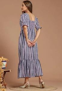 เดรสยาวผ้าฝ้ายอินเดียทำด้วยมือปกชายหาดส่วนตัวพิมพ์ลายของขวัญวันเกิดผู้หญิงเอวธรรมชาติเป็นมิตรกับสิ่งแวดล้อม - Product Image 2