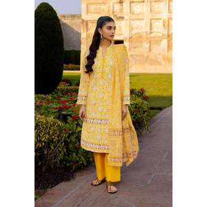 Traje de 3 Piezas para Mujer en Corduroy Amarillo con Estampado y Decoración de Botones - Product Image 2