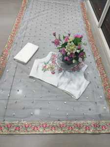 Fil fantaisie à la mode et Zari travail Nylon papillon Net blanc Saree pour filles fête de mariage porter Saree de fournisseur indien - Product Image 2