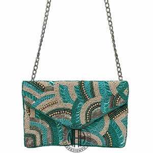 Sac de soirée personnalisé en perles florales fait à la main en gros avec sangle de chaîne détachable, pochette colorée pour mariages et événements - Product Image 3