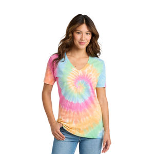 Camiseta Unisex de Algodón con Estampado Tie Dye |   Camiseta colorida con cuello en V |   Ropa de Verano Suave |   Personalizable |   Venta al por Mayor a Granel - Product Image 1