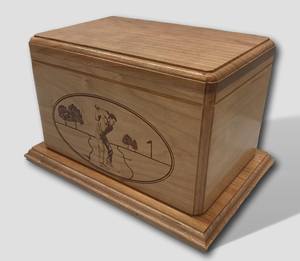 Urna de golf grabada Caja de entierro de cereza Urna funeraria de madera hecha a mano para cenizas Caja de madera humana Base de plataforma de cremato de cereza - Product Image 4