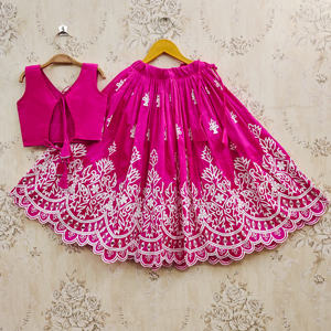 Shoryam Fashion - Lehenga Choli para Niñas, Largo hasta el Suelo, Completamente Cosido |   Vestido de Fiesta de Corte Regular con Bordado de Hilo Blanco sobre Tela Rosa - Product Image 2