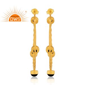 Pendientes de aro de piedras preciosas de ónix negro Natural chapados en oro de 18 quilates de plata esterlina, joyería fina Demi para mujer, regalo para ella - Product Image 4