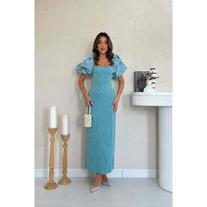 Vestido con Mangas Bordadas en Color Menta - Menta - Product Image 1