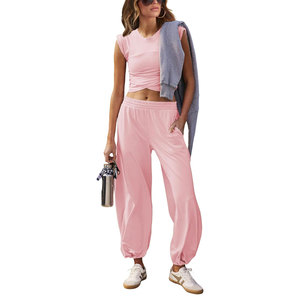 ชุดเซ็ทลำลอง 2 ชิ้น เสื้อครอปสั้น กางเกงจ็อกเกอร์ ผ้าทอเนื้อแน่น สำหรับผู้หญิง ใส่ได้ในฤดูหนาว เป็นมิตรกับสิ่งแวดล้อม - Product Image 1