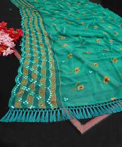 Designer Party Wear New Arrival Festival Wear Girls Wear White Color Sari Georgette <b>Fabric</b> Indian Women Adults India & Pakistan Apparel - Product Image 3