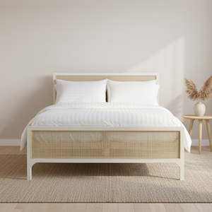 Cama de Madera Pintada de Blanco de Estilo Nórdico Moderno con Tamaños King y Queen para Muebles de Hogar y Hotel - Product Image 3