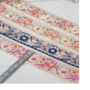 Rubans et lacets colorés pour robes de mariée, brodés à la machine, couleur pastel, 4 pièces, sur mesure, broderie avec paillettes, rubans et lacets colorés blancs - Product Image 1