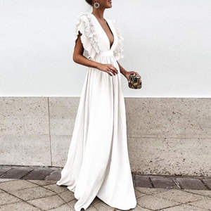 Elegante Vestido Largo de Cóctel sin Espalda con Manga con Volantes, Atrevido y con Estilo - Product Image 5