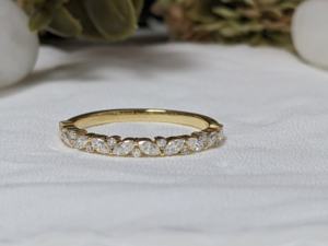 0,40 Ct redondo y marquesa corte laboratorio cultivado diamante media eternidad boda banda sólido 14K oro amarillo regalo de cumpleaños para mujeres - Product Image 3