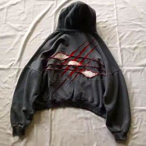 เสื้อฮู้ดดี้สตรีทแวร์ขายดี แต่งลายปักแบบดิสเทรส ผ้าคอตตอน/โพลีเอสเตอร์ทรงโอเวอร์ไซส์ คุณภาพสูง ออกแบบได้ตามต้องการ - Product Image 3