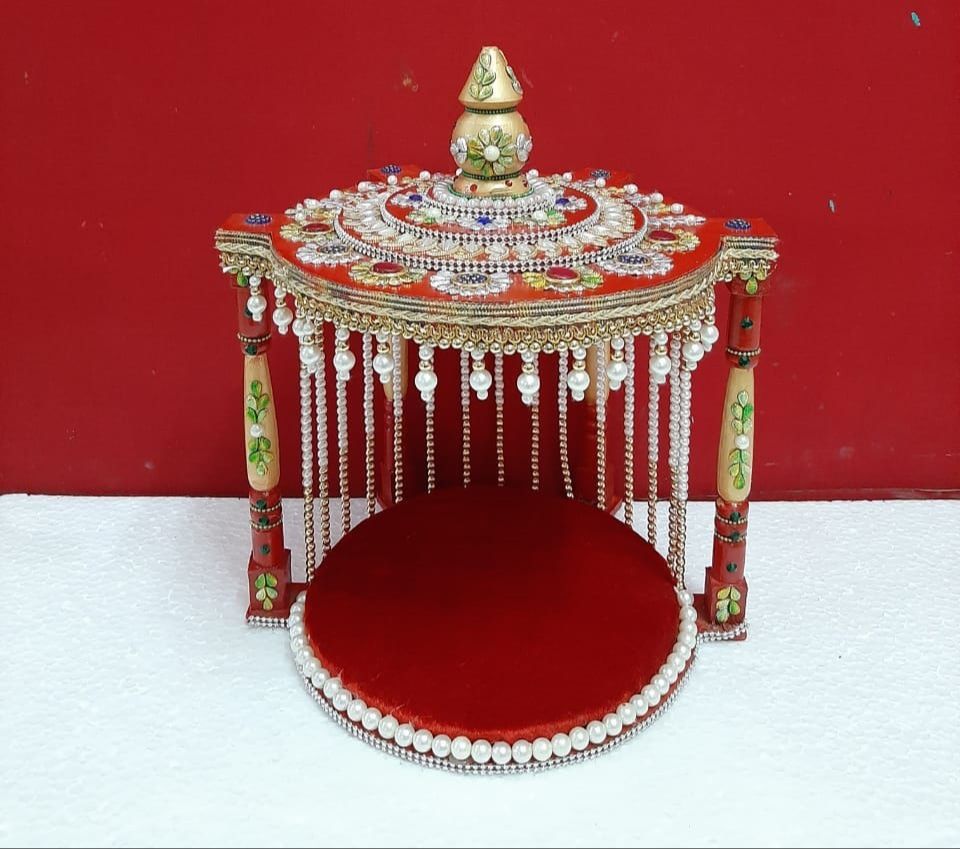 Hand Carved Wooden Pooja Mandir - Wall Mount Hindu Temple for Home by VIBRANTE APPARELS