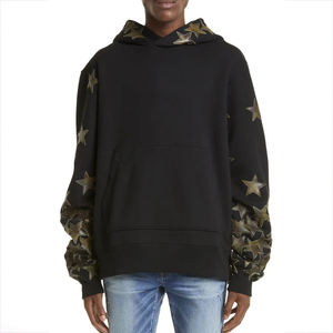 Jersey de algodón con parche de estrellas personalizado de alta calidad de fábrica, Sudadera con capucha personalizada, sudaderas con hombros descubiertos y peso pesado cosidas - Product Image 1