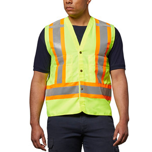 Men's Hi-Vis Safety Vest Reflective Yellow Orange Stripes Polyester Class 2 <b>Construction</b> <b>Work</b> Wear with Pockets - Product Image 4