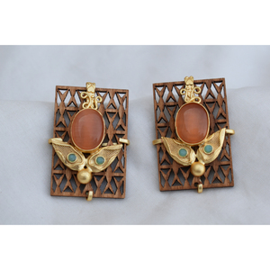 Pendientes de treanding para niñas y mujeres, joyería de madera hecha a mano, de latón dorado, con cierre de tuerca, diseño étnico - Product Image 6