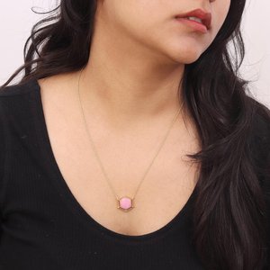 Collar con forma de hexágono de ópalo Rosa Natural, joyería de piedras preciosas hechas a mano de Plata de Ley 925 para mujer, piedra natal de octubre - Product Image 4