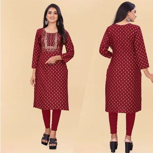 Alta demanda Diseñador Rayon Foil Print con Sequence Work Kurti con pantalón de fabricante indio a precio mayorista - Product Image 5